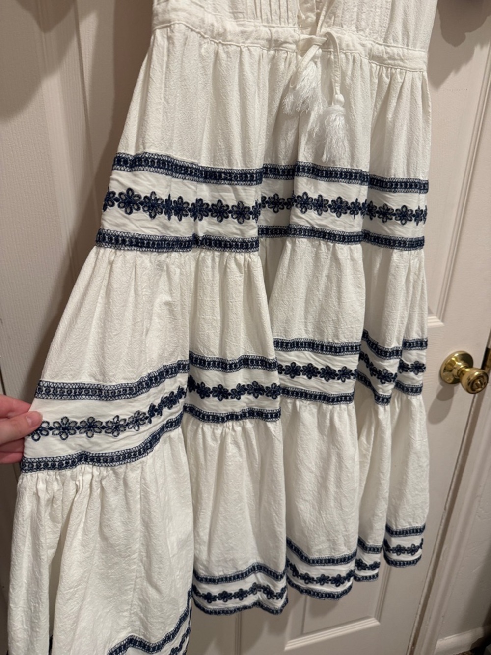 Ivy City Co. Santorini White Tiered 100% Cotton Dress with Navy Embroidered Trim - Picture 5 of 6